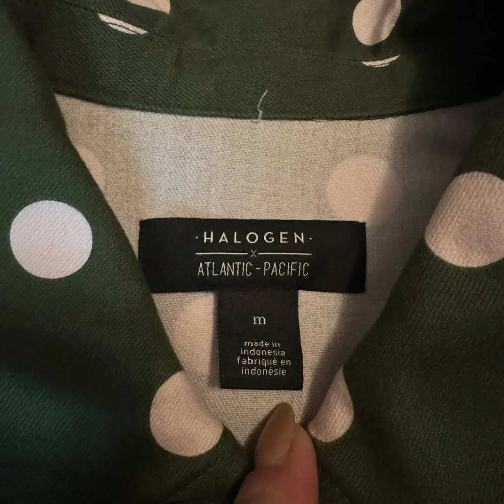 Halogen x Atlantic Pacific Green Polka Dot Skirt Suit Set Jacket Circle Skirt M - Picture 3 of 12